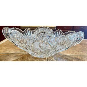 Vintage Hofbauer Byrdes Collection Oval Handled 24% Lead Crystal Bowl 13" Long